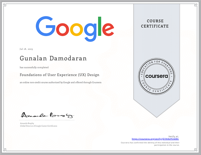 Foundations of User Experience Design certificate from Google via Coursera